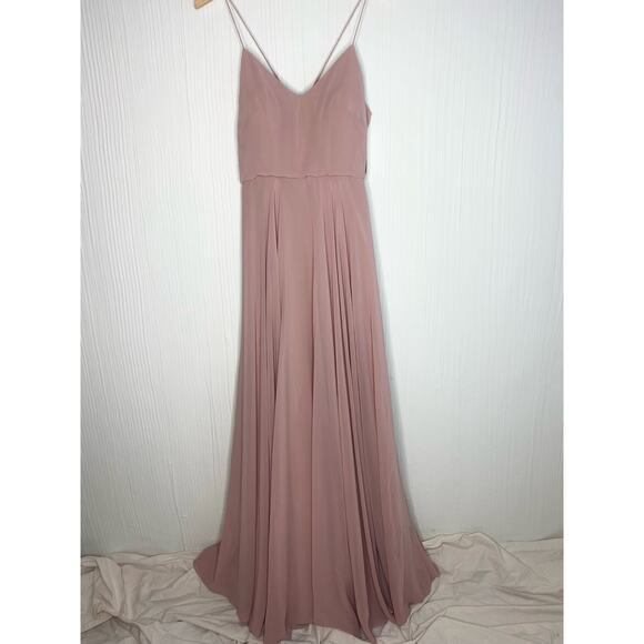 JENNY YOO Inesse Dusty Rose Blush Maxi Chiffon Gown US 2 Whipped Apricot NWT - Picture 11 of 16